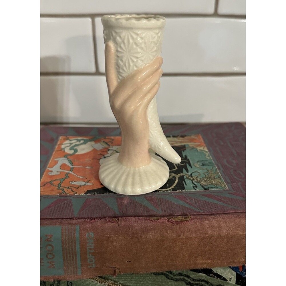 Vintage Figural Hand Holding Vase Bisque Victorian Design Cottage Core